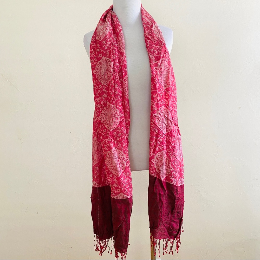 Pink 2 Tone Skinny Scarf Fringes Lightweight Summer Headwear Belt